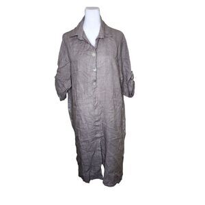 Marisima Italian Long Sleeve Linen Shirt Dress Womens OS One Size Gray Lagenlook